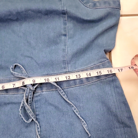 New Junior's Belted Denim Jumpsuit With Ruffler. Light Wash Color 20" pit to pit - Picture 10 of 10